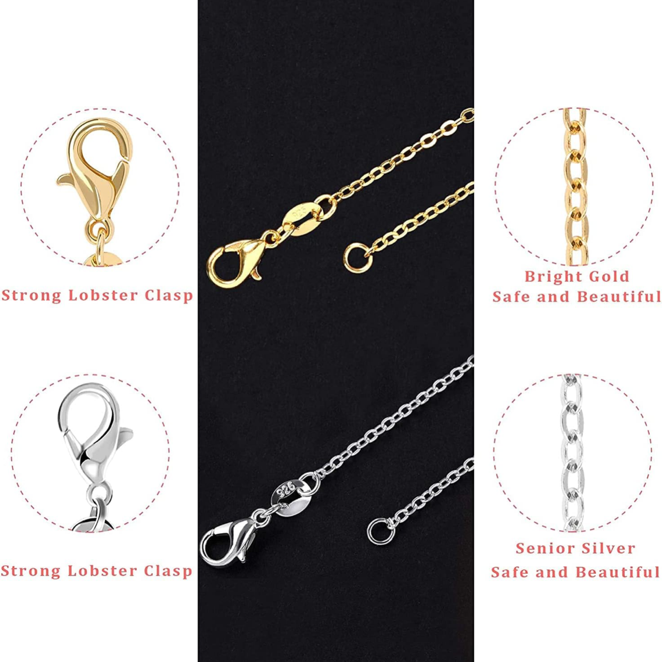 Halsketten in Silber und Gold 45cm